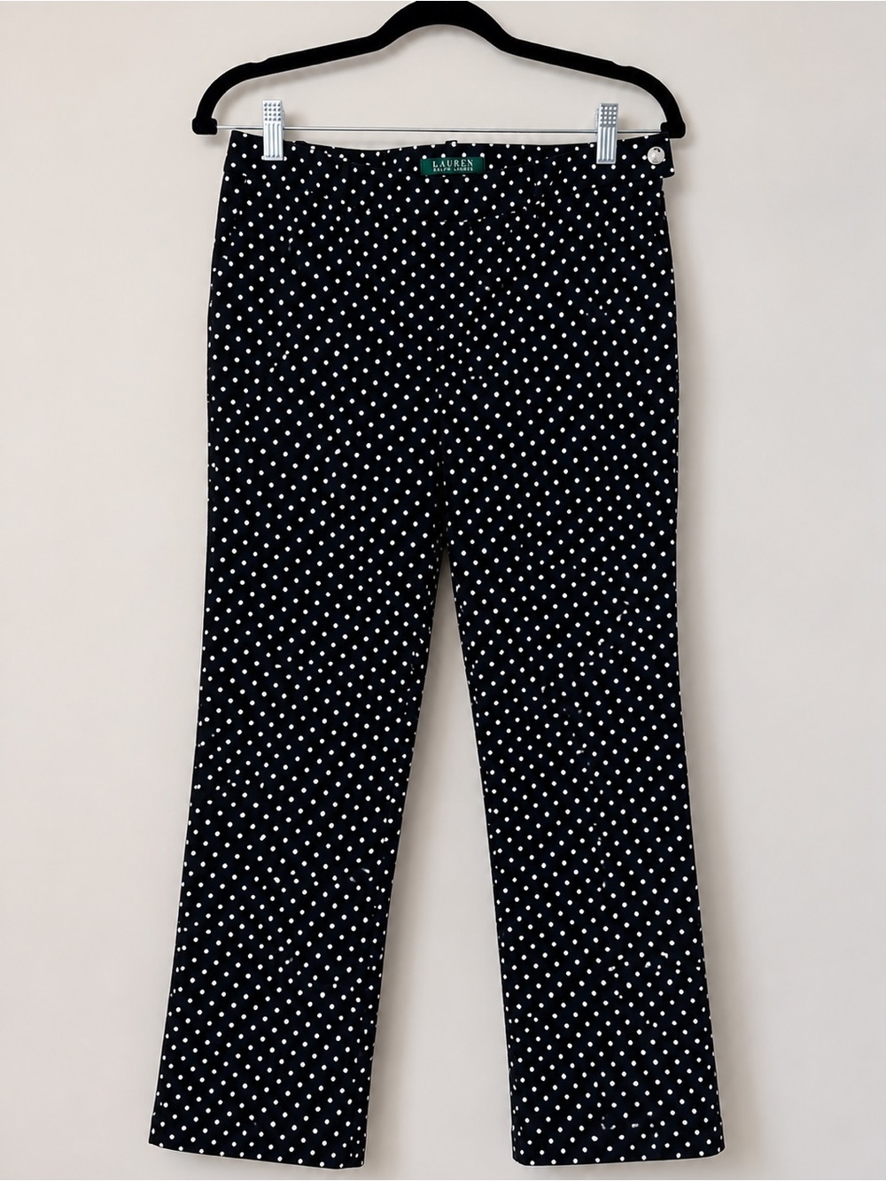 Lauren Ralph Lauren Black White Polka Dot Stretch Pants Size 8 Preppy Classic